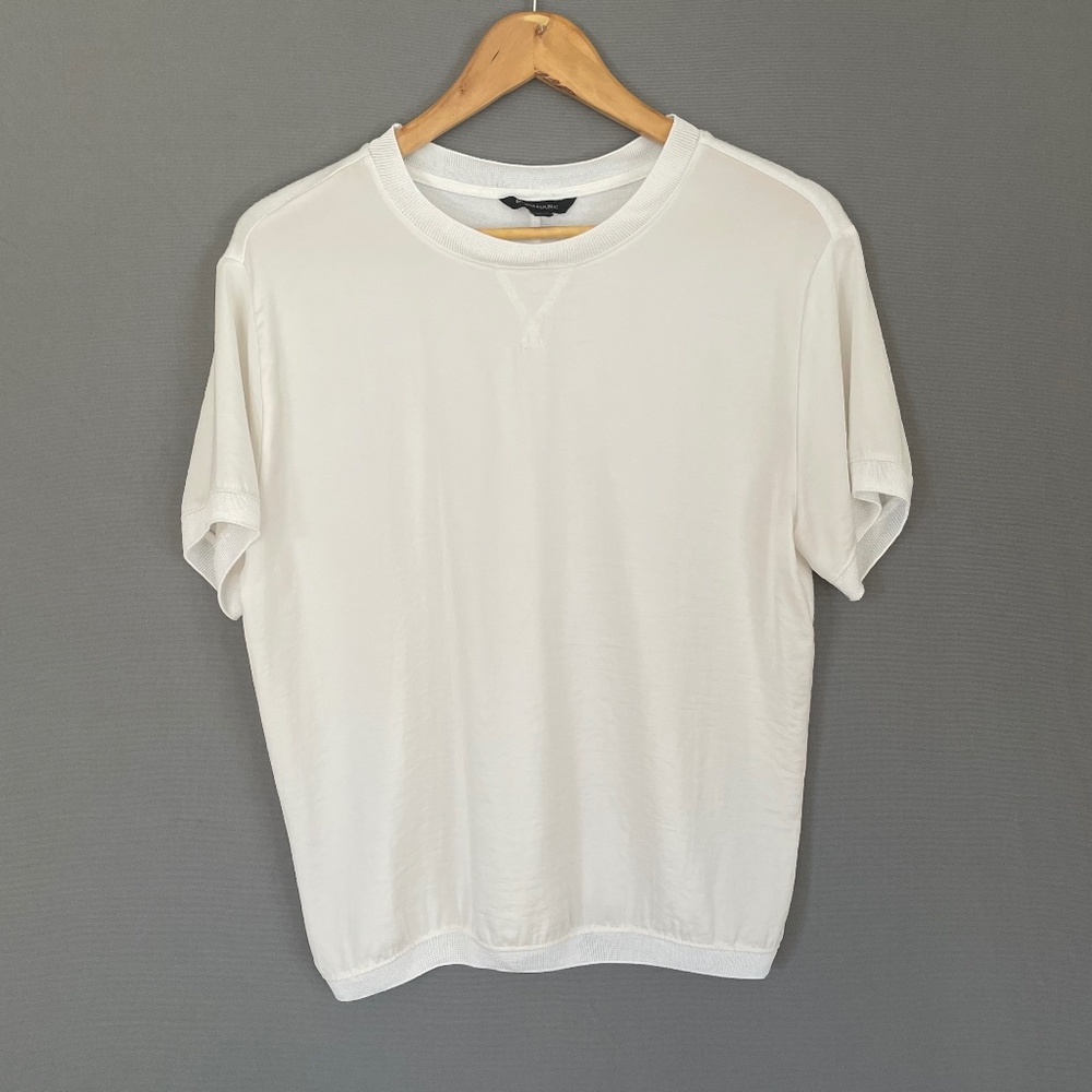 BANANA REPUBLIC Small Cream Short Sleeve Crew Neck Mixed Media Pullover Top